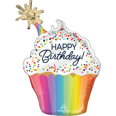 Foil Balloon - Shape - Cupcake - "HAPPY Birthday!" - Sprinkle